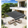 AECOJOY Free Standing Retractable Awning, 13'x10' Patio Awnings Outdoor Manual Sun Shade Shelter, Dark Grey