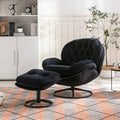 Velvet Swivel Accent Chair with Ottoman, Modern Chaise Lounge Chair with Metal Frame and Footstool, Comfy Armchair Reading Chair for Living Room Bedroom Office, Blue