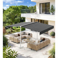 AECOJOY Free Standing Retractable Awning, 10'x10' Dual Side Patio Awnings Outdoor Manual Sun Shade Shelter, Dark Grey