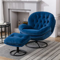 Velvet Swivel Accent Chair with Ottoman, Modern Chaise Lounge Chair with Metal Frame and Footstool, Comfy Armchair Reading Chair for Living Room Bedroom Office, Blue
