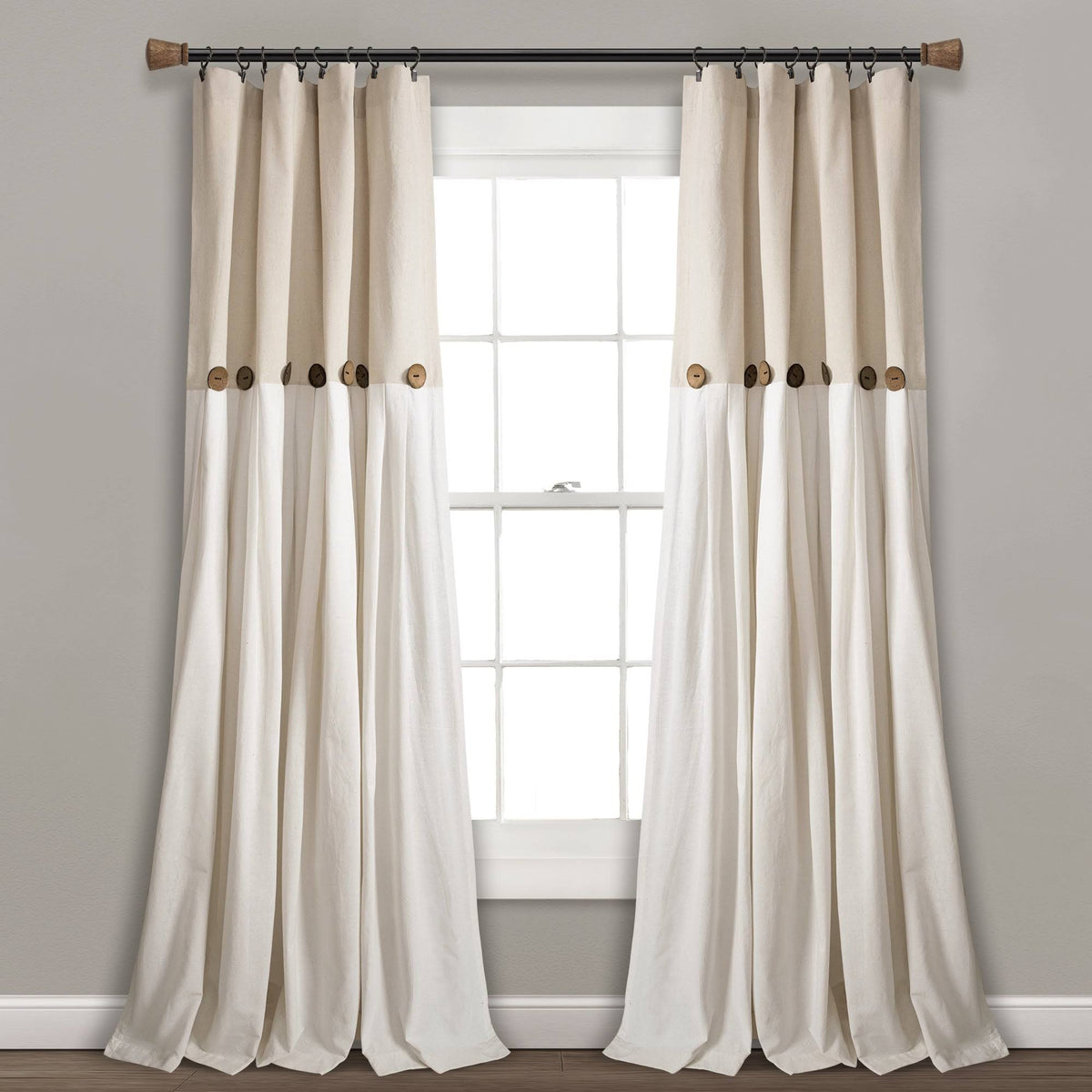 Lush Decor Linen Button Single Panel Window Curtain - 84"L x 40"W