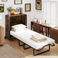 Cot Size Murphy Cabinet Bed with Mattress, 2-in-1 Folding Rollaway Guest Bed into Storage Cabinet with Lockable Wheels for Home Office