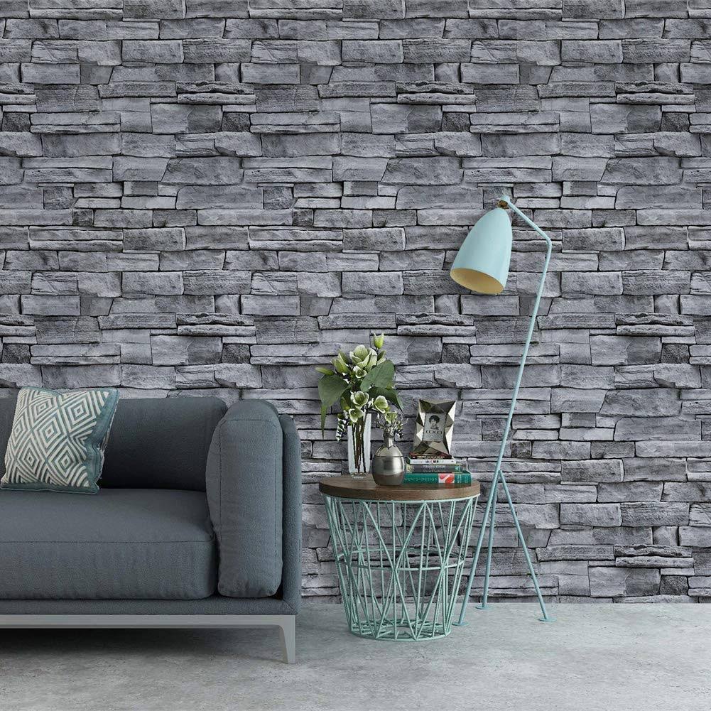 QIMAY Grey Brick Wallpaper Peel and Stick Wallpaper 17.7"x236"3D Brick Self Adhesive Removable Wallpaper Waterproof Stick On Wallpaper Backsplash