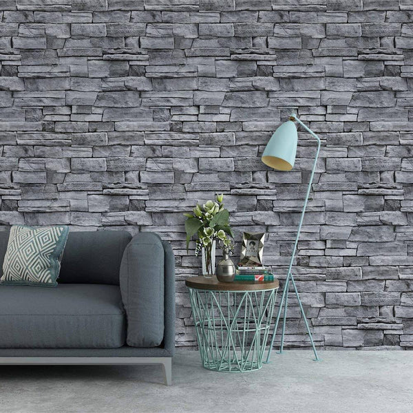 QIMAY Grey Brick Wallpaper Peel and Stick Wallpaper 17.7"x236"3D Brick Self Adhesive Removable Wallpaper Waterproof Stick On Wallpaper Backsplash