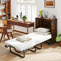 Cot Size Murphy Cabinet Bed with Mattress, 2-in-1 Folding Rollaway Guest Bed into Storage Cabinet with Lockable Wheels for Home Office