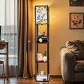 Floor Lamp with Shelves, Modern Dimmable Standing Lamp Floral Corner Display Bookshelf Lamp with 2 USB & 1 Power Outlet for Living Room & Bedroom