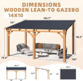 AECOJOY 14' x 10' Outdoor Wooden Gazebo, Patio Lean to Hardtop Pergolas and Gazebos