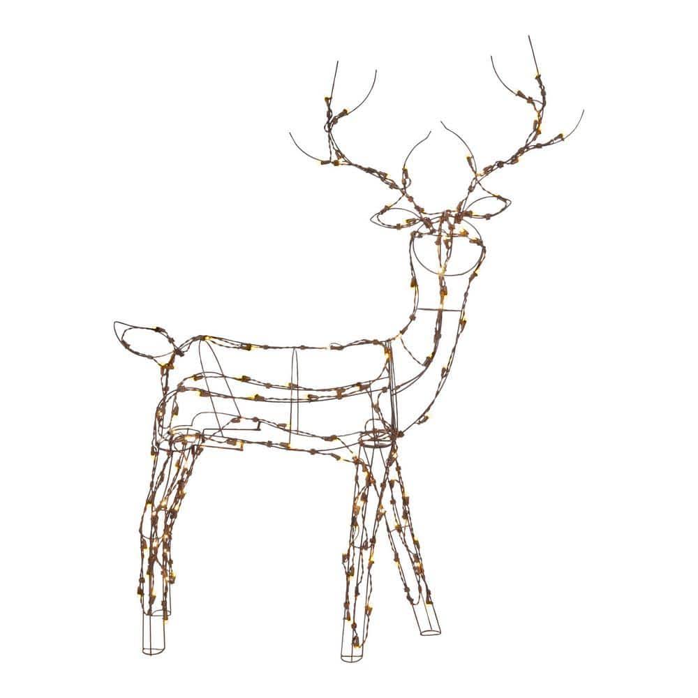 Home Accents Holiday 4 ft. LED Brown Wire Reindeer Holiday Yard Decoration