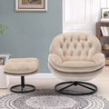 Velvet Swivel Accent Chair with Ottoman, Modern Chaise Lounge Chair with Metal Frame and Footstool, Comfy Armchair Reading Chair for Living Room Bedroom Office, Blue