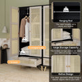 GOMYHOME - Accent Cabinet with Rattan Doors & Drawer, Modern Storage Armoire for Living Room, Bedroom, Natural Wood Finish