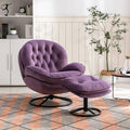Velvet Swivel Accent Chair with Ottoman, Modern Chaise Lounge Chair with Metal Frame and Footstool, Comfy Armchair Reading Chair for Living Room Bedroom Office, Blue