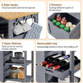 Kitchen Island Cart on Wheels with Storage, Rolling Bar Cart with Solid Wood Top and 3 Drawers, 3 Removable Shelves, Serving Utility Carts for Dining Room/Small Kitchen, Dark Gray ???