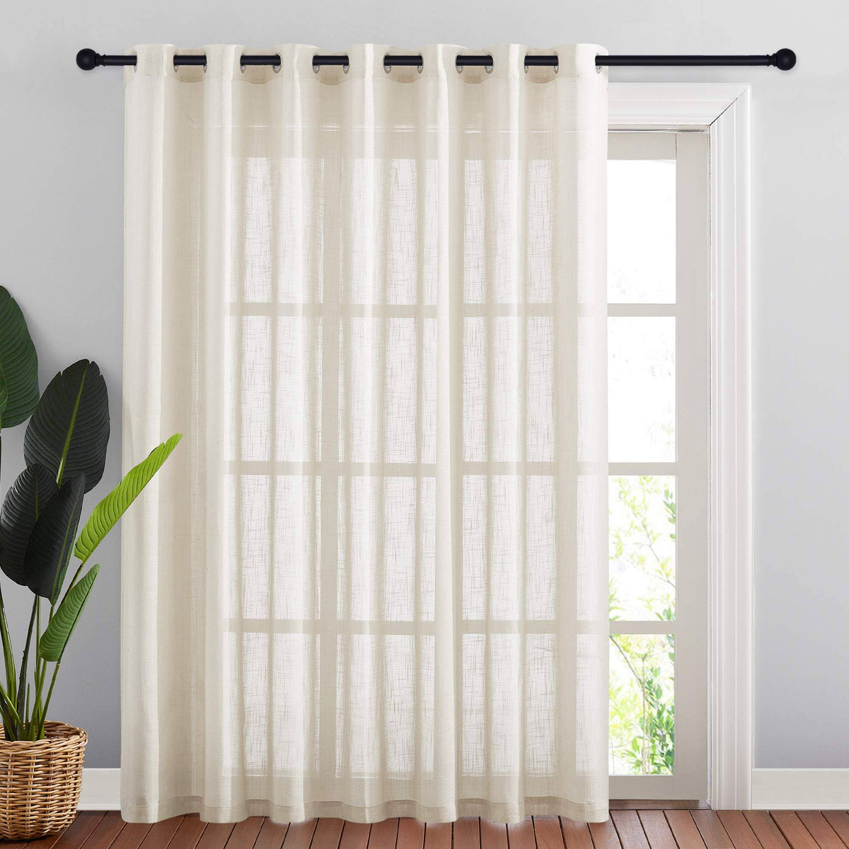 NICETOWN Linen Textured Sheer Curtains - Extra Wide Grommet Semi Voile Curtain Panel Window Treatment Drape for Living RoomBedro