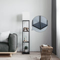 Modern Iron Shelf Floor Lamp with 3 - Way Dimmable LED Bulb, Shelves and White Shade for Living Room and Bedroom(Black)