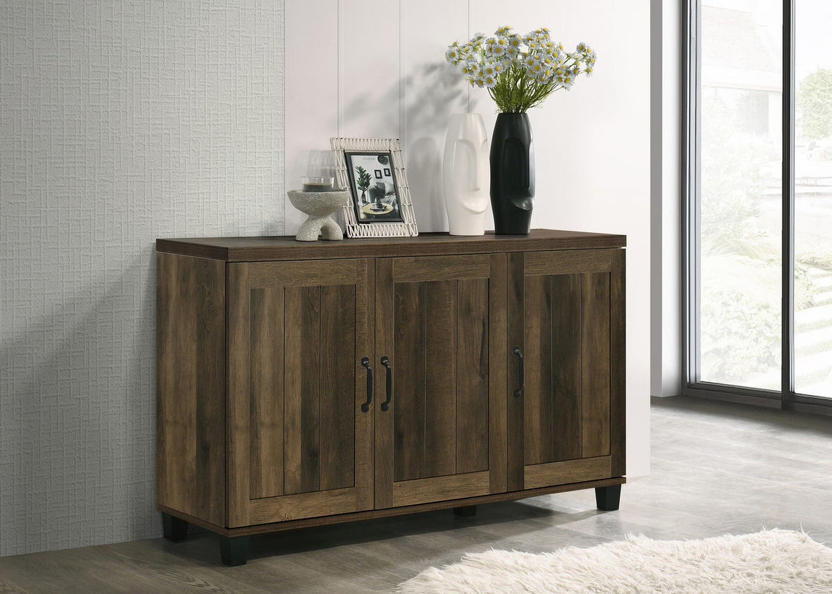 Qumbnk Wood Shoes Storage Cabinet with Handle, 3 Door Accent Cabinet for Living Room, Bedroom, Dark Brown