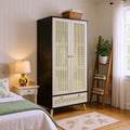 GOMYHOME - Accent Cabinet with Rattan Doors & Drawer, Modern Storage Armoire for Living Room, Bedroom, Natural Wood Finish