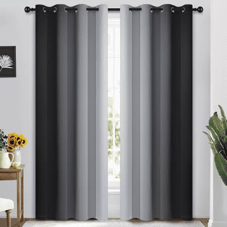 Yakamok Grommet Light Blocking Black Ombre Curtains, Room Darkening Window Drapes for Bedroom/Living Room Blackout, 52x84 Inches, 2 Panels, Size: 52W