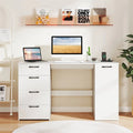 53" Computer Desk with 4 Storage Drawers & Cabinet, Home Office Desk w/ Charging Station, Adjustable Shelf & Cable Management for Study, Makeup - Grey