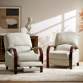 Set of 2 Alex Mid-Century Modern Genuine Leather Manual Recliners with Curved Wooden Arms