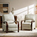Set of 2 Alex Mid-Century Modern Genuine Leather Manual Recliners with Curved Wooden Arms