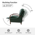 Set of 2 Alex Mid-Century Modern Genuine Leather Manual Recliners with Curved Wooden Arms