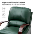 Set of 2 Alex Mid-Century Modern Genuine Leather Manual Recliners with Curved Wooden Arms