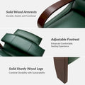Set of 2 Alex Mid-Century Modern Genuine Leather Manual Recliners with Curved Wooden Arms