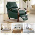 Set of 2 Alex Mid-Century Modern Genuine Leather Manual Recliners with Curved Wooden Arms