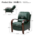 Set of 2 Alex Mid-Century Modern Genuine Leather Manual Recliners with Curved Wooden Arms