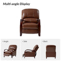 Set of 2 Alex Mid-Century Modern Genuine Leather Manual Recliners with Curved Wooden Arms