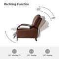 Set of 2 Alex Mid-Century Modern Genuine Leather Manual Recliners with Curved Wooden Arms