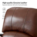 Set of 2 Alex Mid-Century Modern Genuine Leather Manual Recliners with Curved Wooden Arms