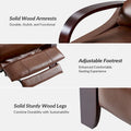 Set of 2 Alex Mid-Century Modern Genuine Leather Manual Recliners with Curved Wooden Arms