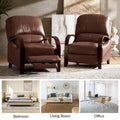 Set of 2 Alex Mid-Century Modern Genuine Leather Manual Recliners with Curved Wooden Arms