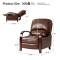 Set of 2 Alex Mid-Century Modern Genuine Leather Manual Recliners with Curved Wooden Arms