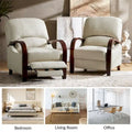Set of 2 Alex Mid-Century Modern Genuine Leather Manual Recliners with Curved Wooden Arms