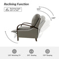 Set of 2 Alex Mid-Century Modern Genuine Leather Manual Recliners with Curved Wooden Arms