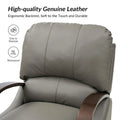 Set of 2 Alex Mid-Century Modern Genuine Leather Manual Recliners with Curved Wooden Arms