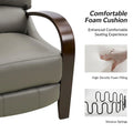 Set of 2 Alex Mid-Century Modern Genuine Leather Manual Recliners with Curved Wooden Arms