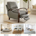 Set of 2 Alex Mid-Century Modern Genuine Leather Manual Recliners with Curved Wooden Arms