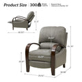 Set of 2 Alex Mid-Century Modern Genuine Leather Manual Recliners with Curved Wooden Arms
