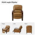Set of 2 Alex Mid-Century Modern Genuine Leather Manual Recliners with Curved Wooden Arms