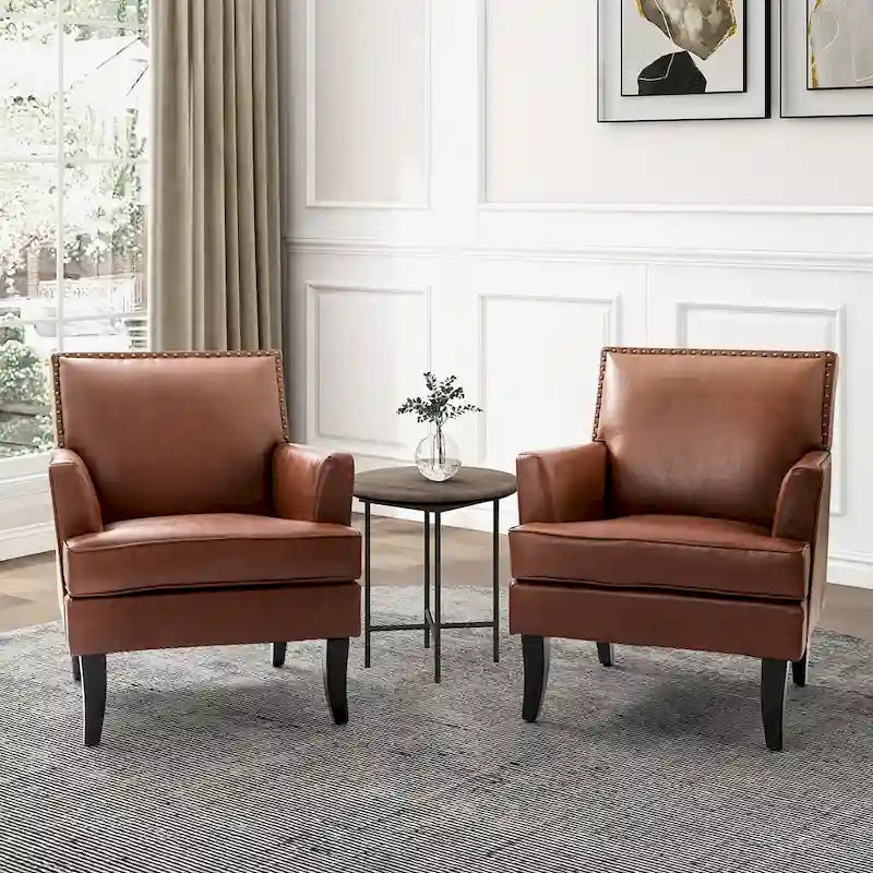 Nileus Set of 2 Modern Classic Polyester Accent Chairs with Solid Wood Legs by HULALA HOME