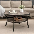 Myhozm Industrial Round Metal Coffee Table with Shelf – Perfect for Living Room, Home Office, and Bedroom
