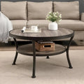 Myhozm Industrial Round Metal Coffee Table with Shelf – Perfect for Living Room, Home Office, and Bedroom