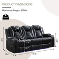 Black Power Reclining Sofa with Wireless Charger, Reading Light, Faux Leather, LED Lighting, AC/USB Ports, and Cup Holder for Living Room