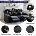Black Power Reclining Sofa with Wireless Charger, Reading Light, Faux Leather, LED Lighting, AC/USB Ports, and Cup Holder for Living Room