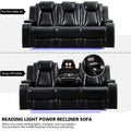 Black Power Reclining Sofa with Wireless Charger, Reading Light, Faux Leather, LED Lighting, AC/USB Ports, and Cup Holder for Living Room