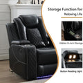 Black Power Reclining Sofa with Wireless Charger, Reading Light, Faux Leather, LED Lighting, AC/USB Ports, and Cup Holder for Living Room