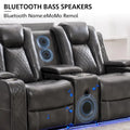 Black Power Reclining Sofa with Wireless Charger, Reading Light, Faux Leather, LED Lighting, AC/USB Ports, and Cup Holder for Living Room